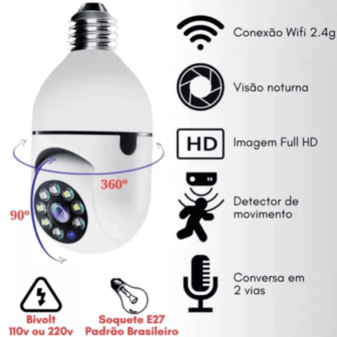 Câmera Wifi sem fio visão noturna microfone auto falante acesso remoto aplicativo | Loja Bosque