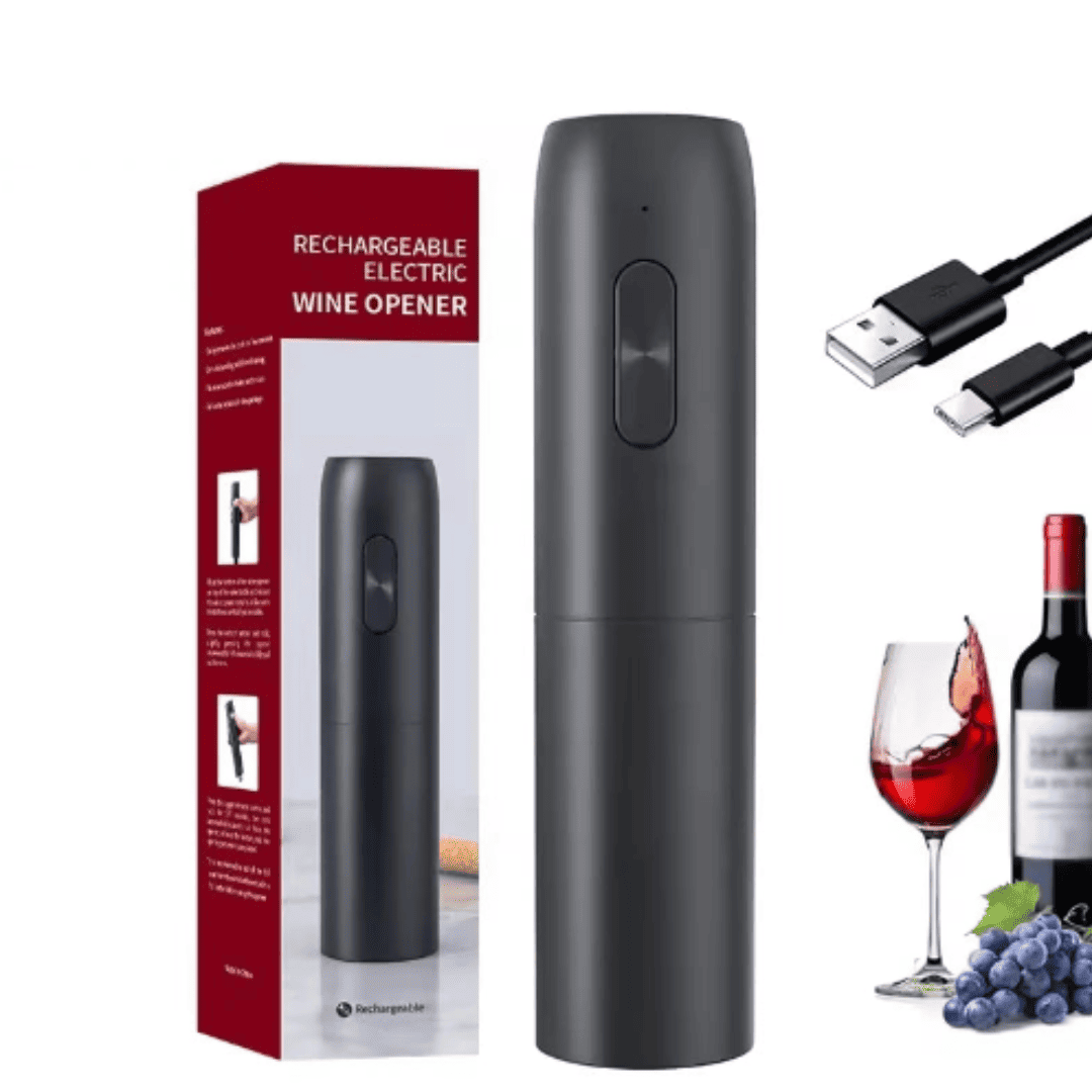 Abridor Elétrico Recarregável 4 em 1 , Saca-Rolhas Automático com Rolha e Despejador de Vinho | Loja Bosque