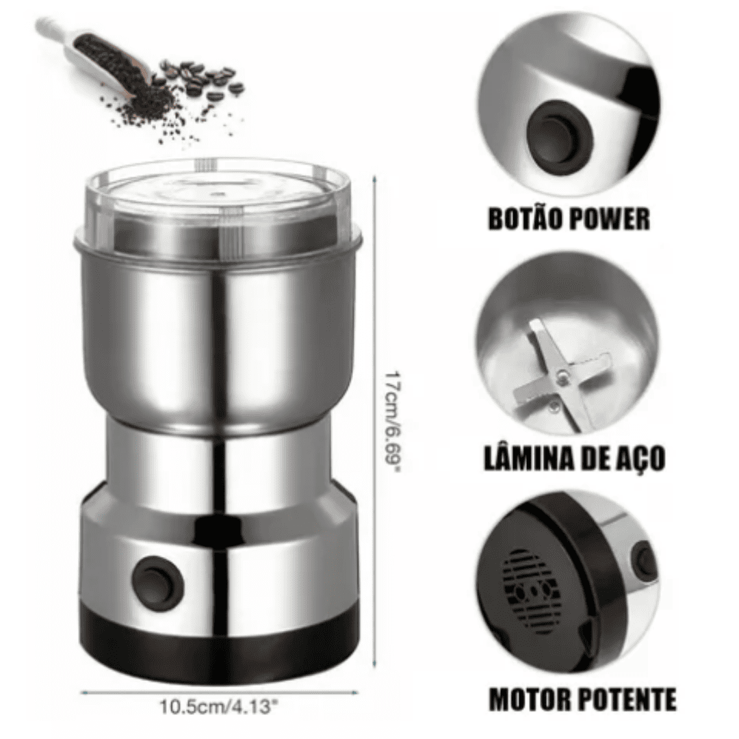Moedor Elétrico de Café e Especiarias - Aço inoxidável com 4 Lâminas para Grãos, Nozes e Ervas | Loja Bosque