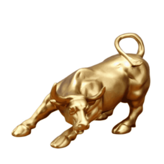 Estátua de Touro Wall Street Dourado em Resina – Símbolo de Força e Prosperidade para Decoração | Loja Bosque