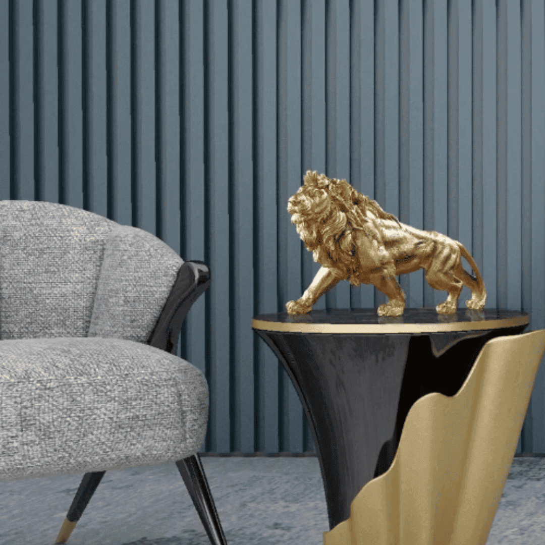 Estátua do Rei Leão em Resina Dourada – Sofisticação e Poder para a Decoração | Loja Bosque