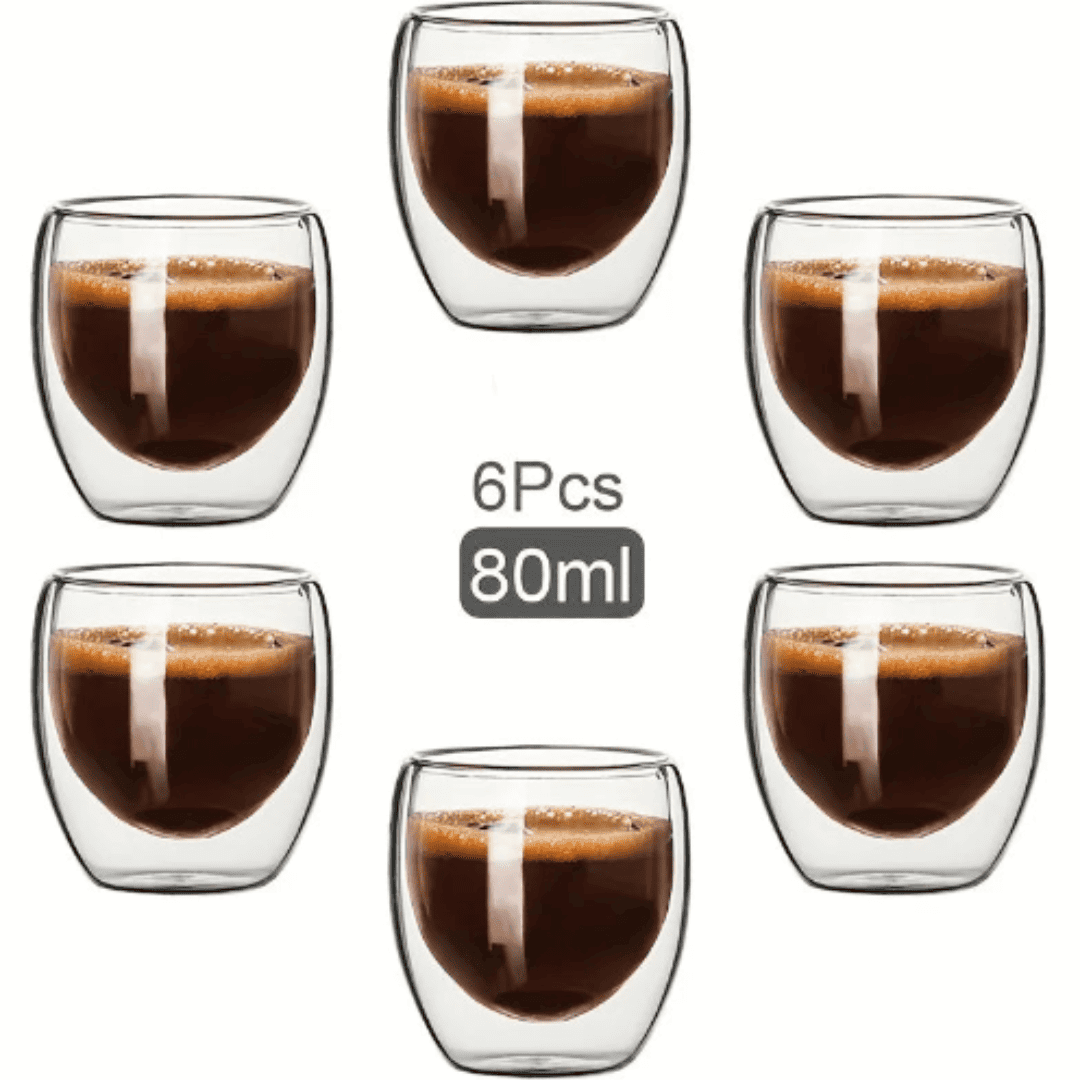 Copo de Vidro com Parede Dupla e Isolamento Térmico feito à mão para Bebidas com Chá e Café Expresso | Loja Bosque