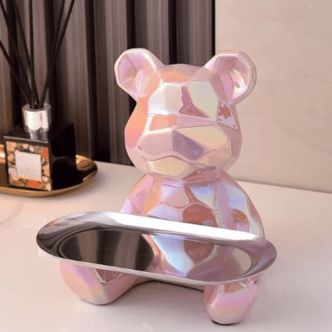 Estátua Geométrica de Urso com Bandeja de Armazenamento – Elegância e Funcionalidade para Sua Decoração  | Loja Bosque