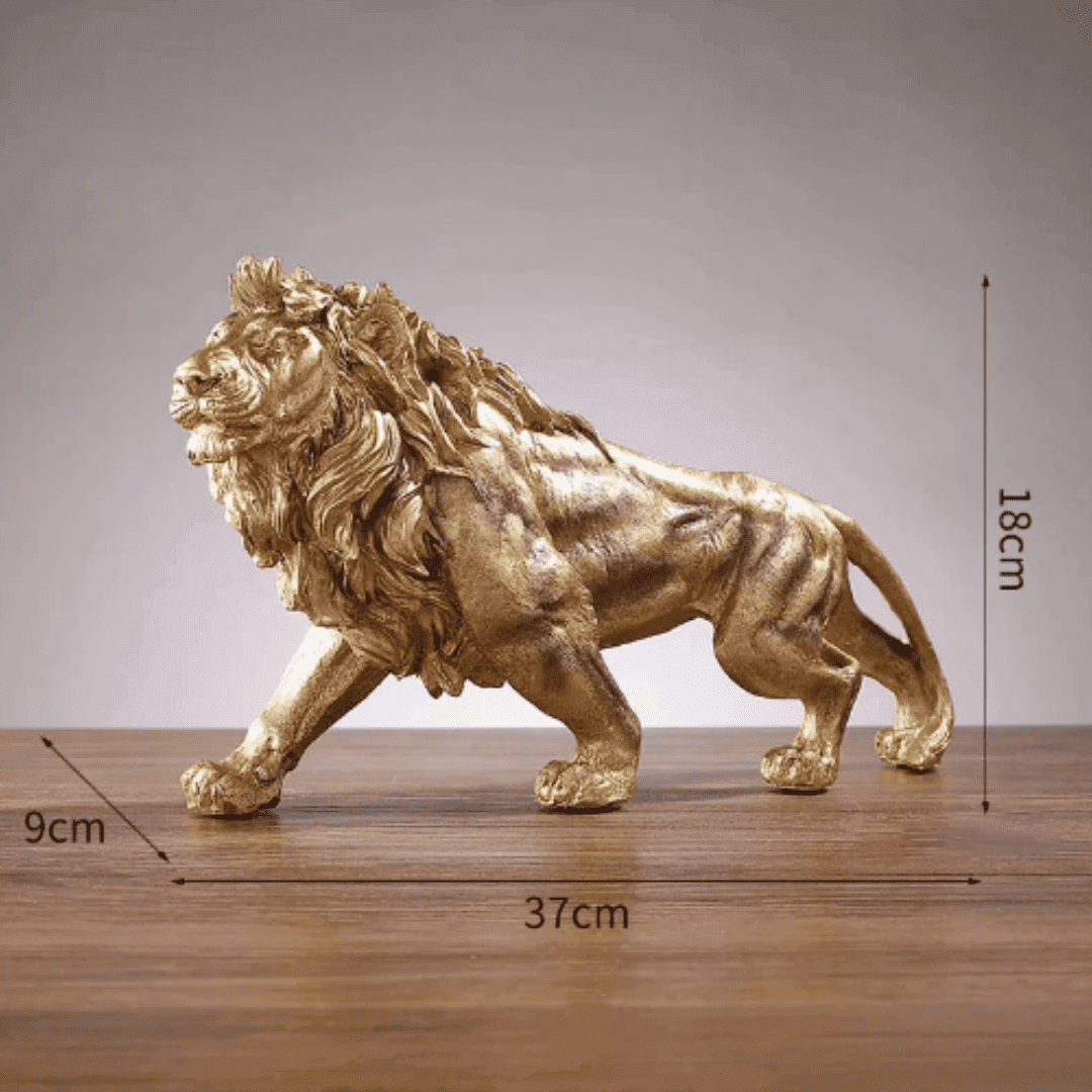 Estátua do Rei Leão em Resina Dourada – Sofisticação e Poder para a Decoração | Loja Bosque