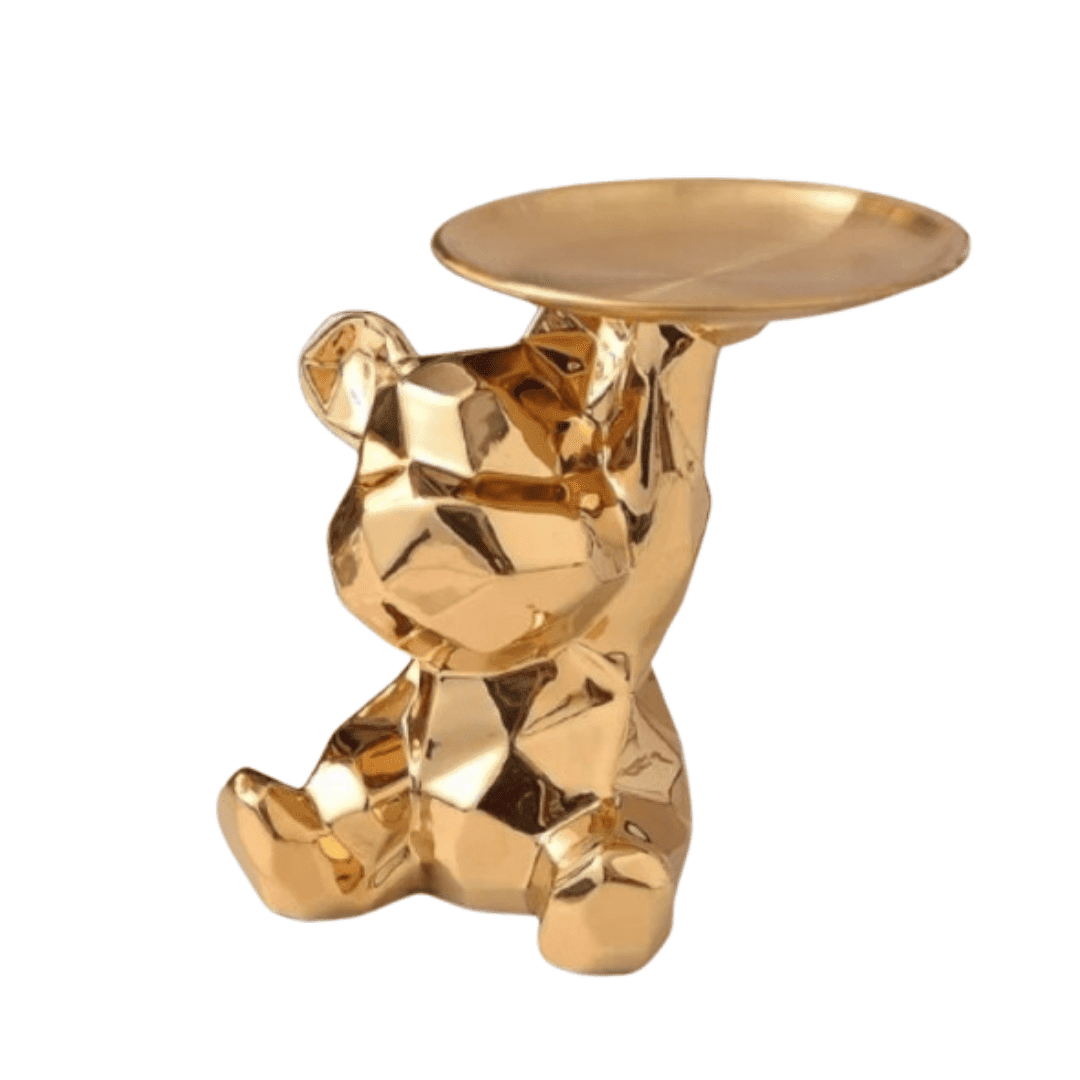 Estátua Geométrica de Urso com Bandeja de Armazenamento – Elegância e Funcionalidade para Sua Decoração  | Loja Bosque