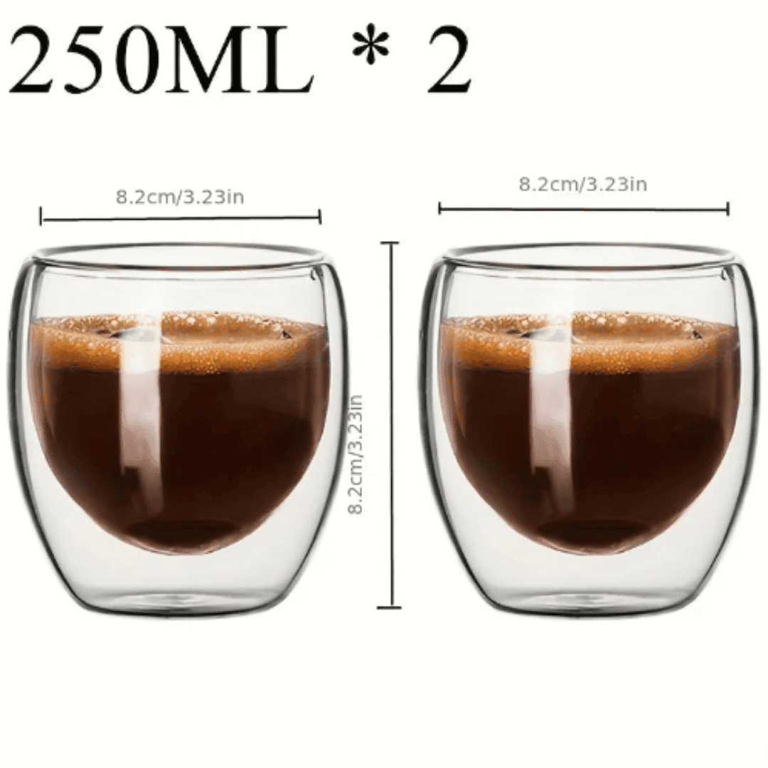 Copo de Vidro com Parede Dupla e Isolamento Térmico feito à mão para Bebidas com Chá e Café Expresso | Loja Bosque