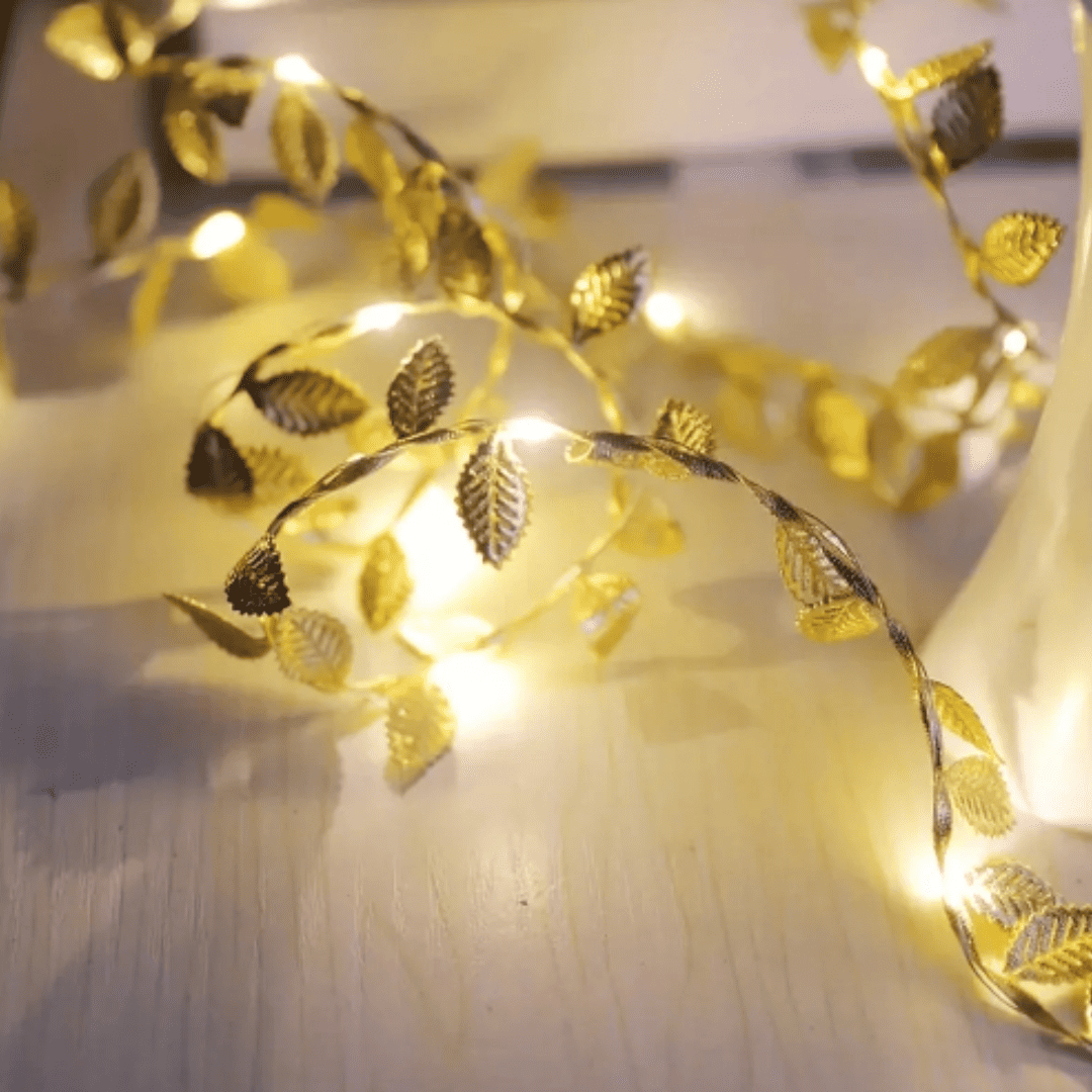 Luzes Folhas Douradas ideal para Decoração ou Mesa Posta | Loja Bosque