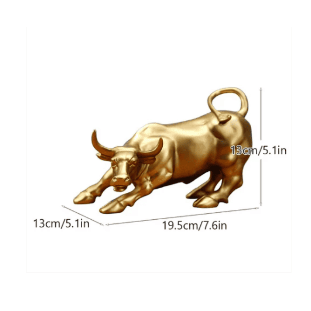 Estátua de Touro Wall Street Dourado em Resina – Símbolo de Força e Prosperidade para Decoração | Loja Bosque