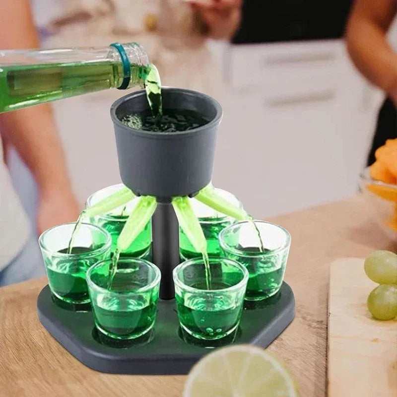 Dispensador de vidro para jogos, 6 copos, vinho, uísque, cerveja, vinho, licor, acessórios de bar, jogos de festa, ferramentas para beber, dispensador de vidro