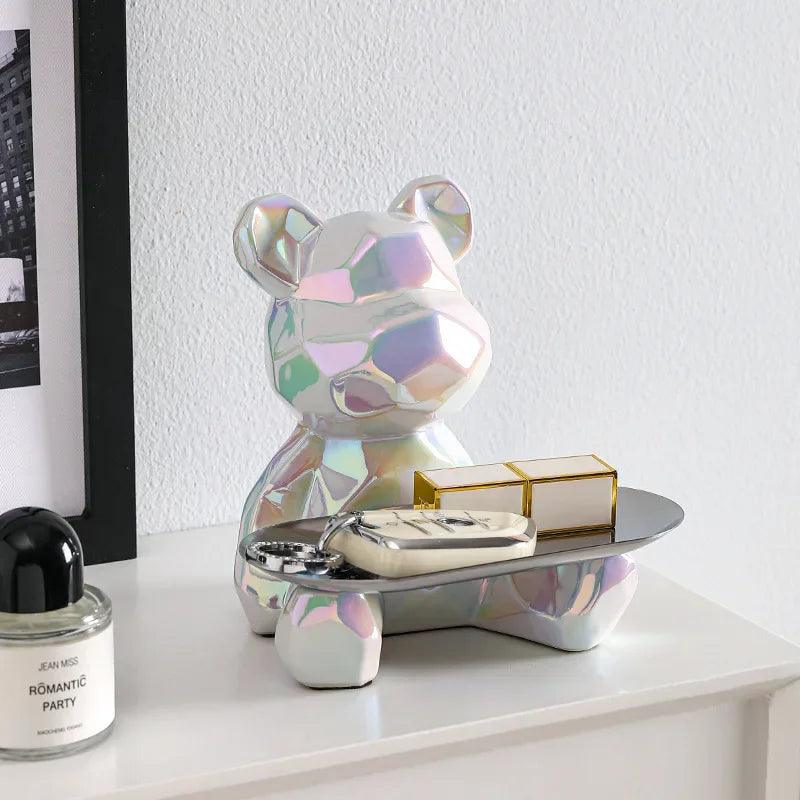 Estátua Geométrica de Urso com Bandeja de Armazenamento – Elegância e Funcionalidade para Sua Decoração  | Loja Bosque