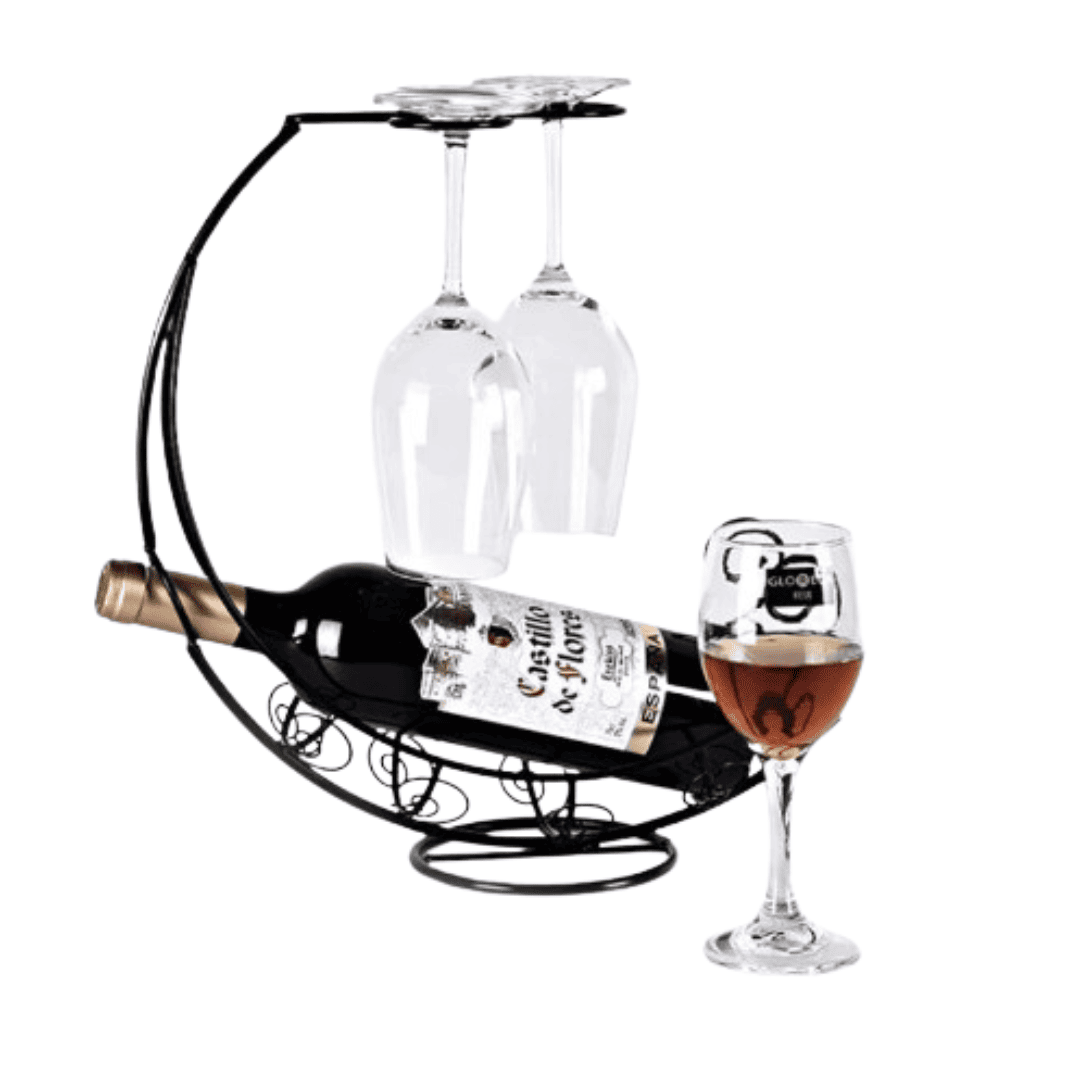 Suporte Criativo em Metal para Vinho e Copos - Elegância para Bar e Decoração | Loja Bosque