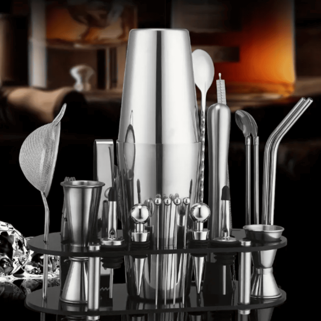 Kit de 22 Paças para Bartender em Aço Inoxidável - Shaker e Ferramentas Profissionais para Coquetéis | Loja Bosque