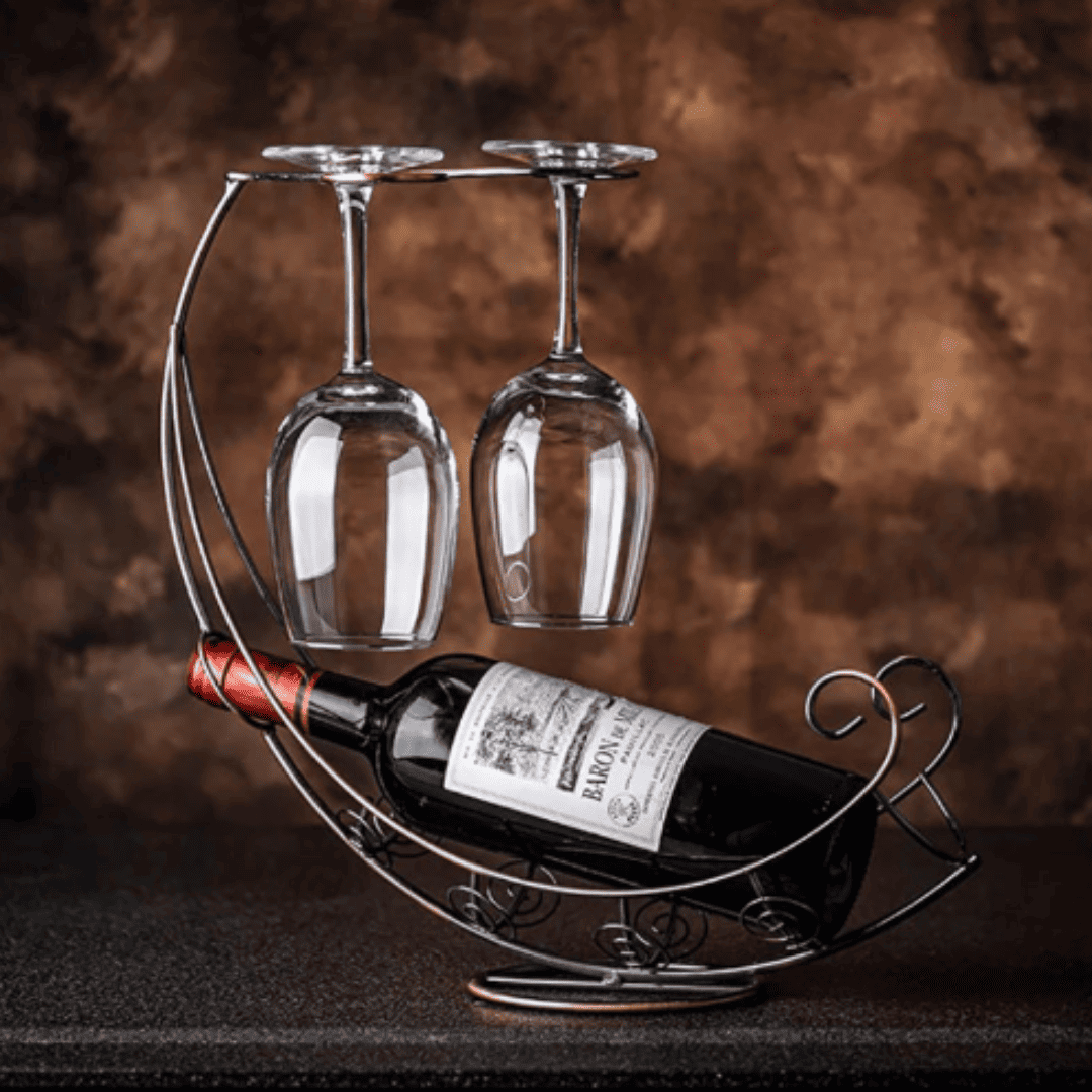 Suporte Criativo em Metal para Vinho e Copos - Elegância para Bar e Decoração | Loja Bosque