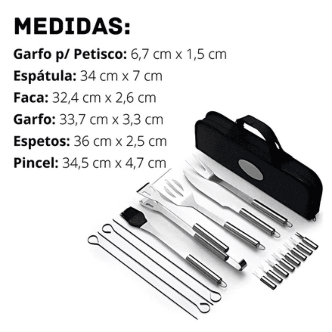 Kit de Acessórios de Churrasco em Aço Inoxidável - Ferramentas Portáteis com Bolsa de Armazenamento | Loja Bosque