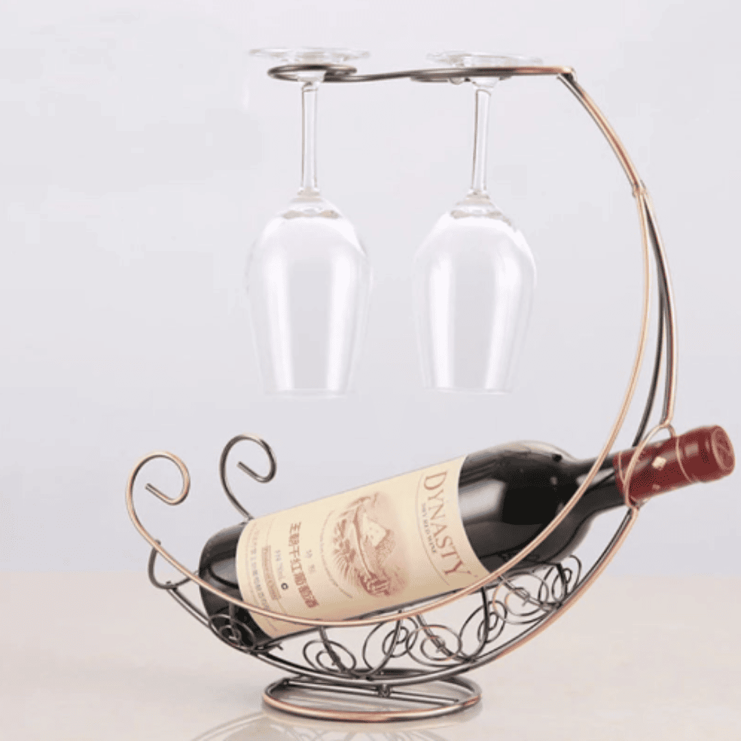 Suporte Criativo em Metal para Vinho e Copos - Elegância para Bar e Decoração | Loja Bosque