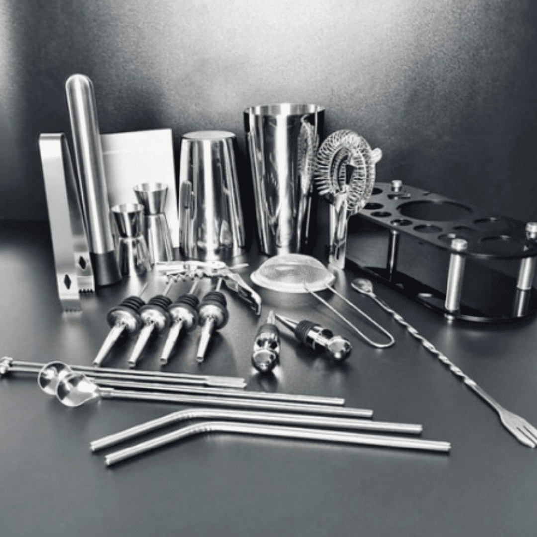 Kit de 22 Paças para Bartender em Aço Inoxidável - Shaker e Ferramentas Profissionais para Coquetéis | Loja Bosque