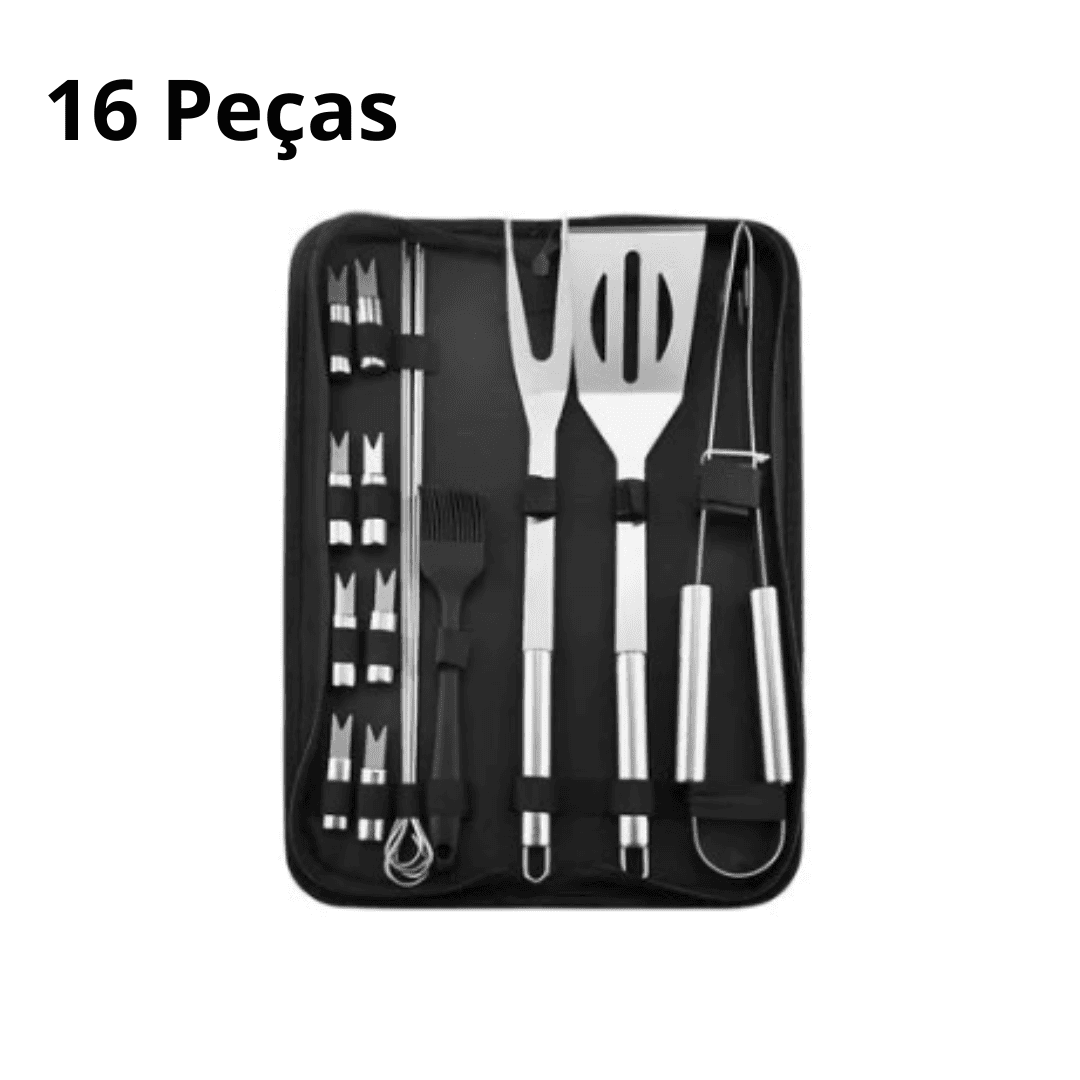 Kit de Acessórios de Churrasco em Aço Inoxidável - Ferramentas Portáteis com Bolsa de Armazenamento | Loja Bosque