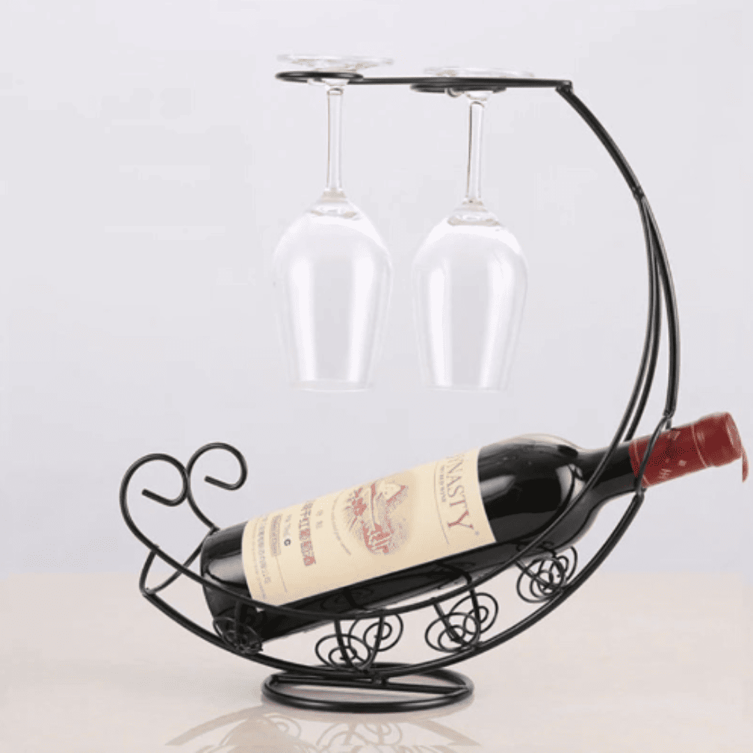 Suporte Criativo em Metal para Vinho e Copos - Elegância para Bar e Decoração | Loja Bosque