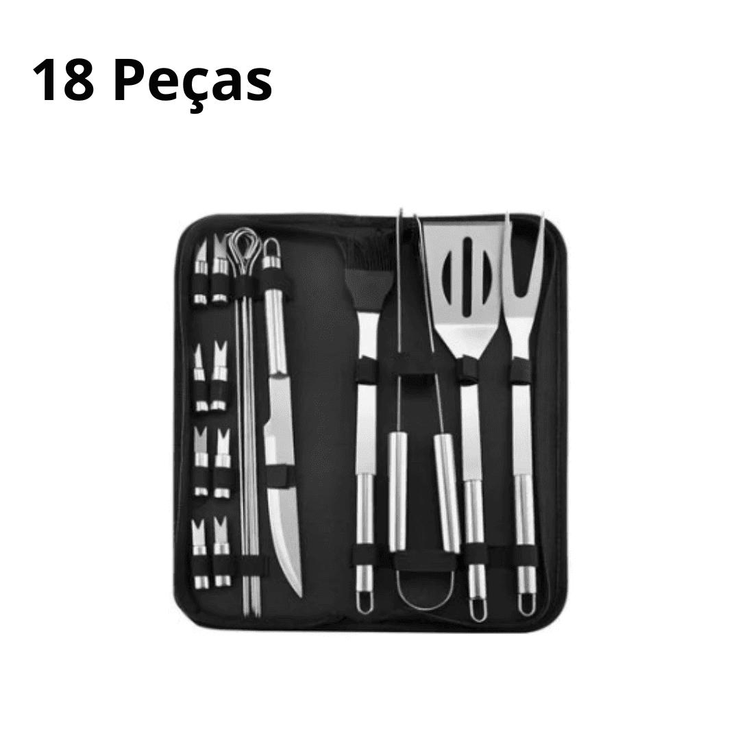 Kit de Acessórios de Churrasco em Aço Inoxidável - Ferramentas Portáteis com Bolsa de Armazenamento | Loja Bosque
