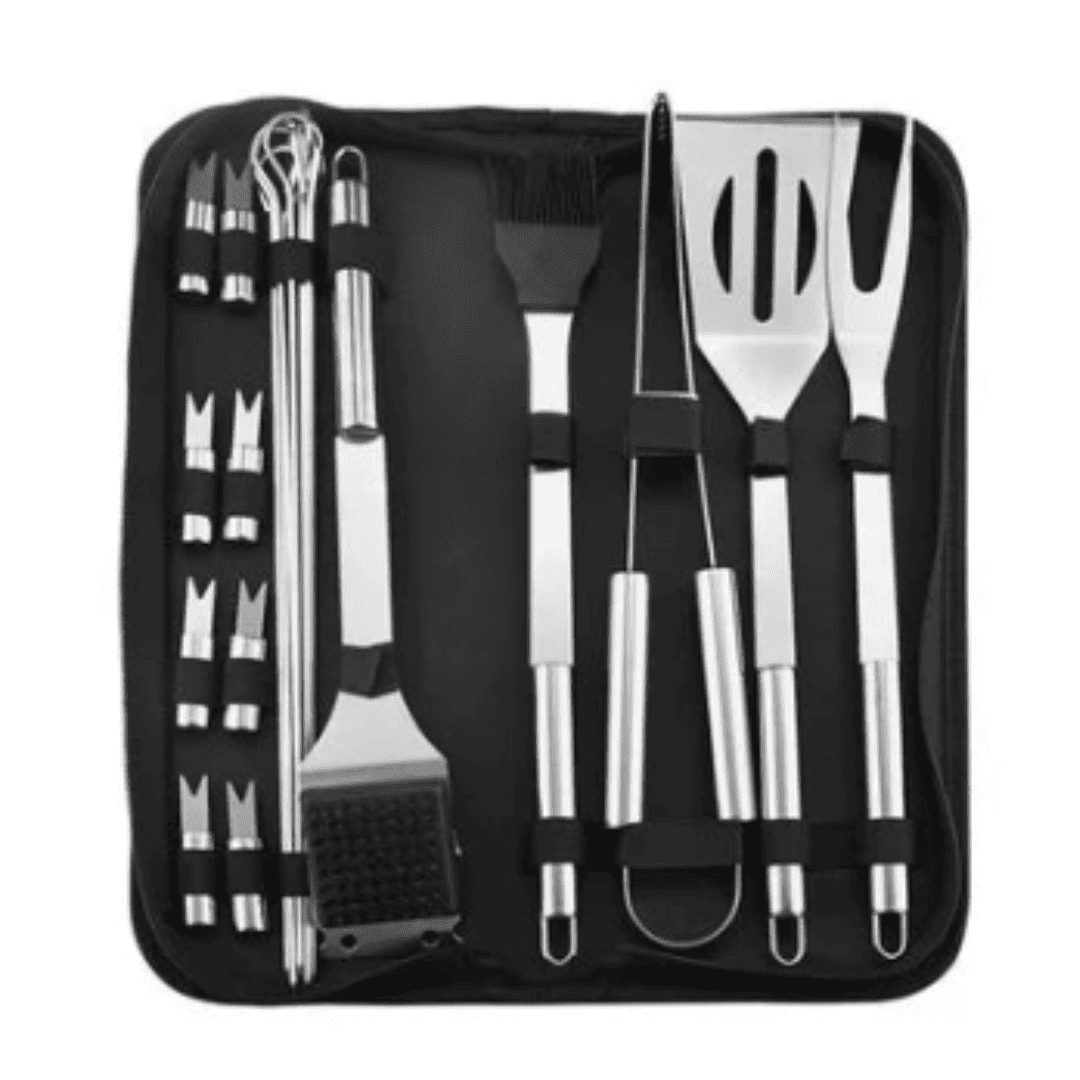 Kit de Acessórios de Churrasco em Aço Inoxidável - Ferramentas Portáteis com Bolsa de Armazenamento | Loja Bosque